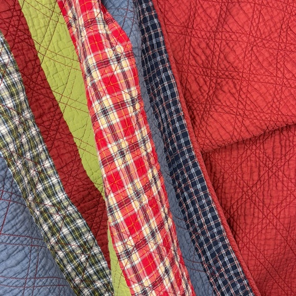 VTG Madras Patchwork Quilt Coverlet Custom Oversized Twin 81 X 76 Cottage Plaid - Picture 2 of 11